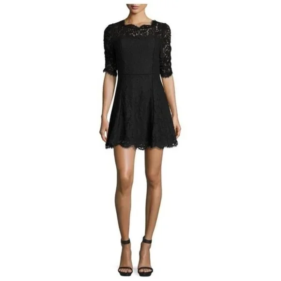 black lace cocktail dress size 16 Orelisse | Black Lace Square-Neck Mini Dress